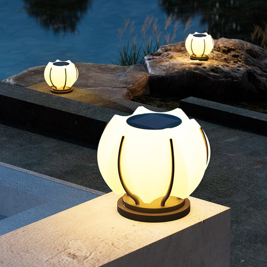 Solar Lotus Pillar Light Outdoor Garden Lamp – IP65 Waterproof Stainless Steel Landscape Post Light for Gate, Yard & Courtyard Velumoza