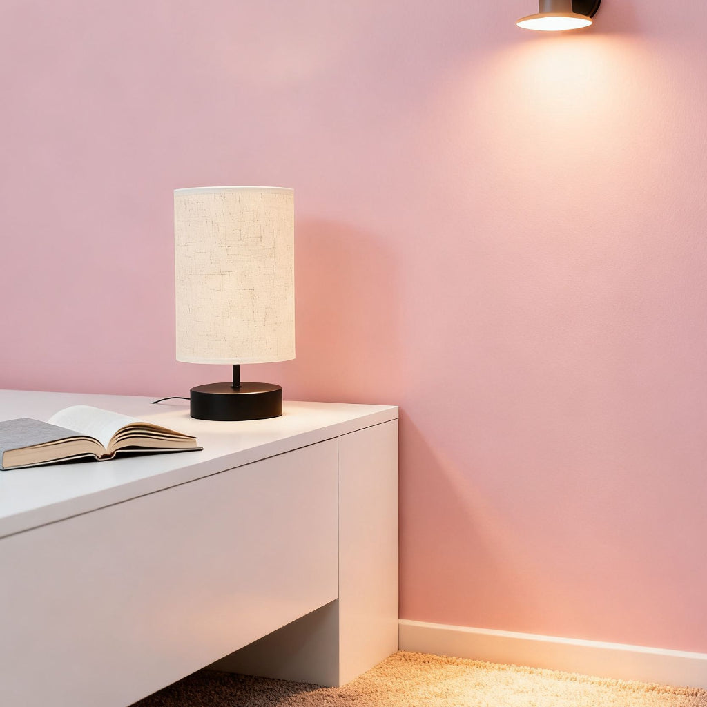 Nordic Fabric USB Table Lamp with 3-Color Dimming – Black or White Bedside Night Light Velumoza