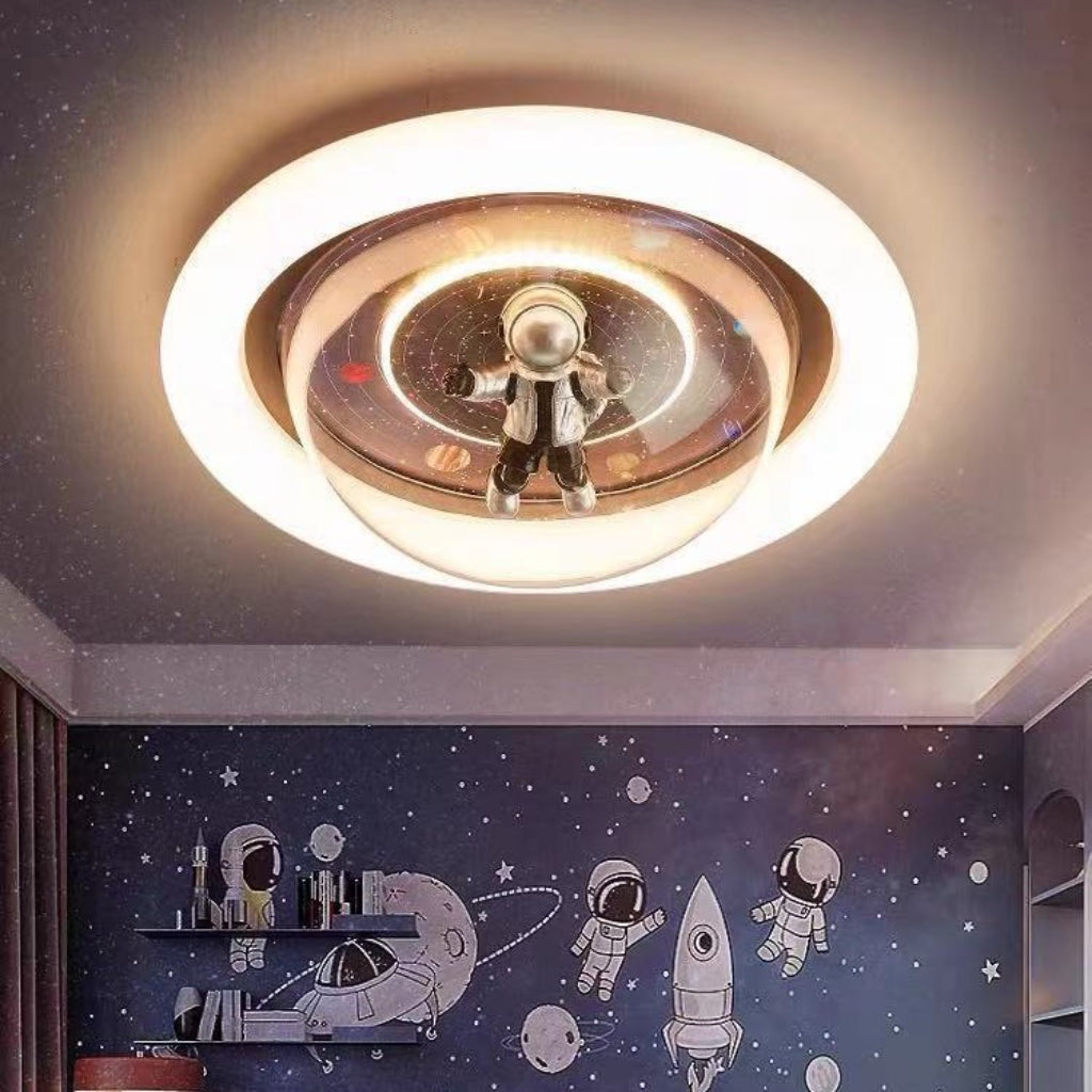 Modern 19.69-Inch 72W Cartoon Planet Astronaut LED Ceiling Light – Creative Space Theme Flush Mount Fixture for Kids’ Bedroom, Boys & Girls Room Velumoza