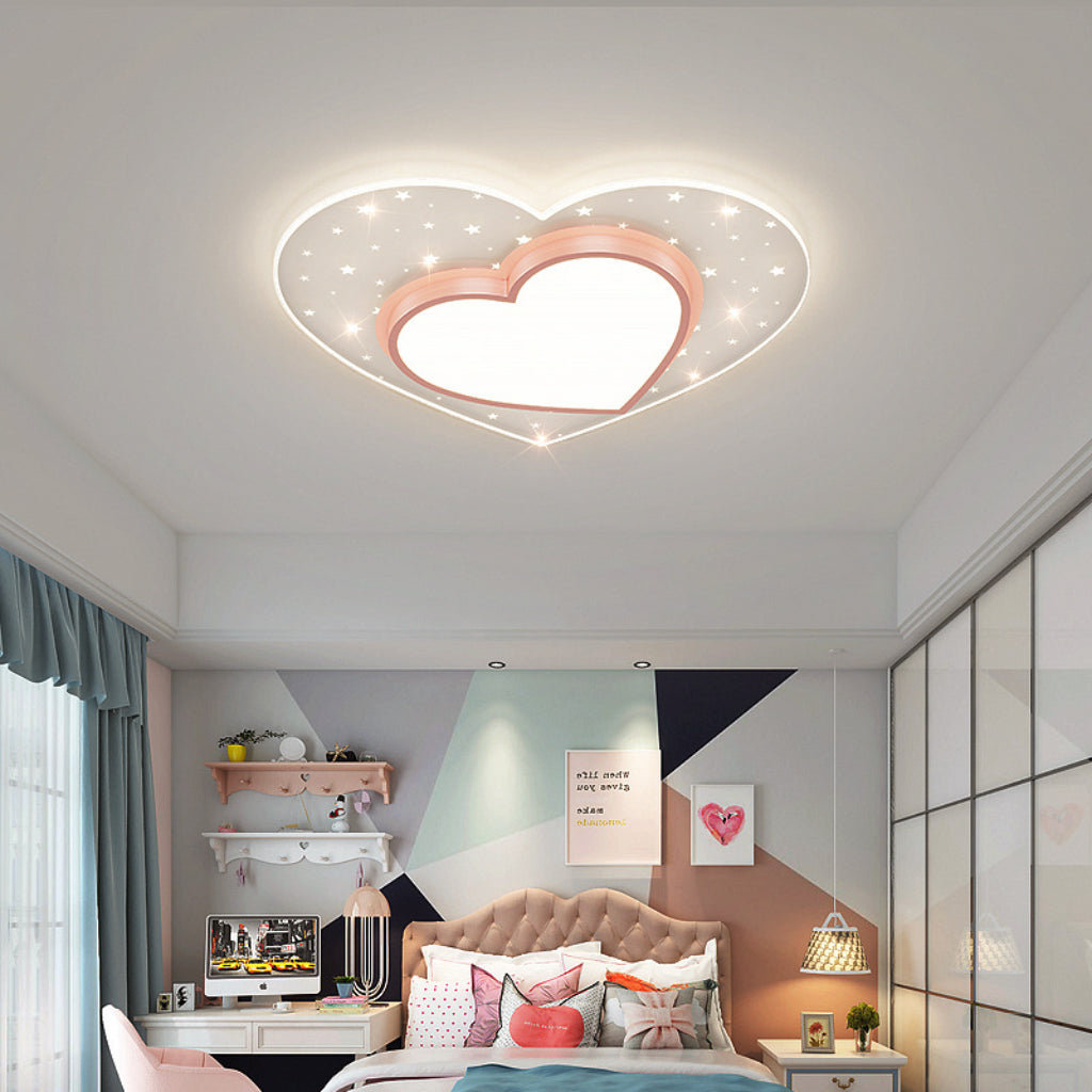 Nordic Kids LED Ceiling Light – Star & Heart Three-Color Bedroom Fixture in Blue, Pink & Gold Velumoza