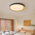 Modern Wood Grain LED Ceiling Light – 19.69" Round Flush Mount, 39W Dimmable Remote Control, 110V