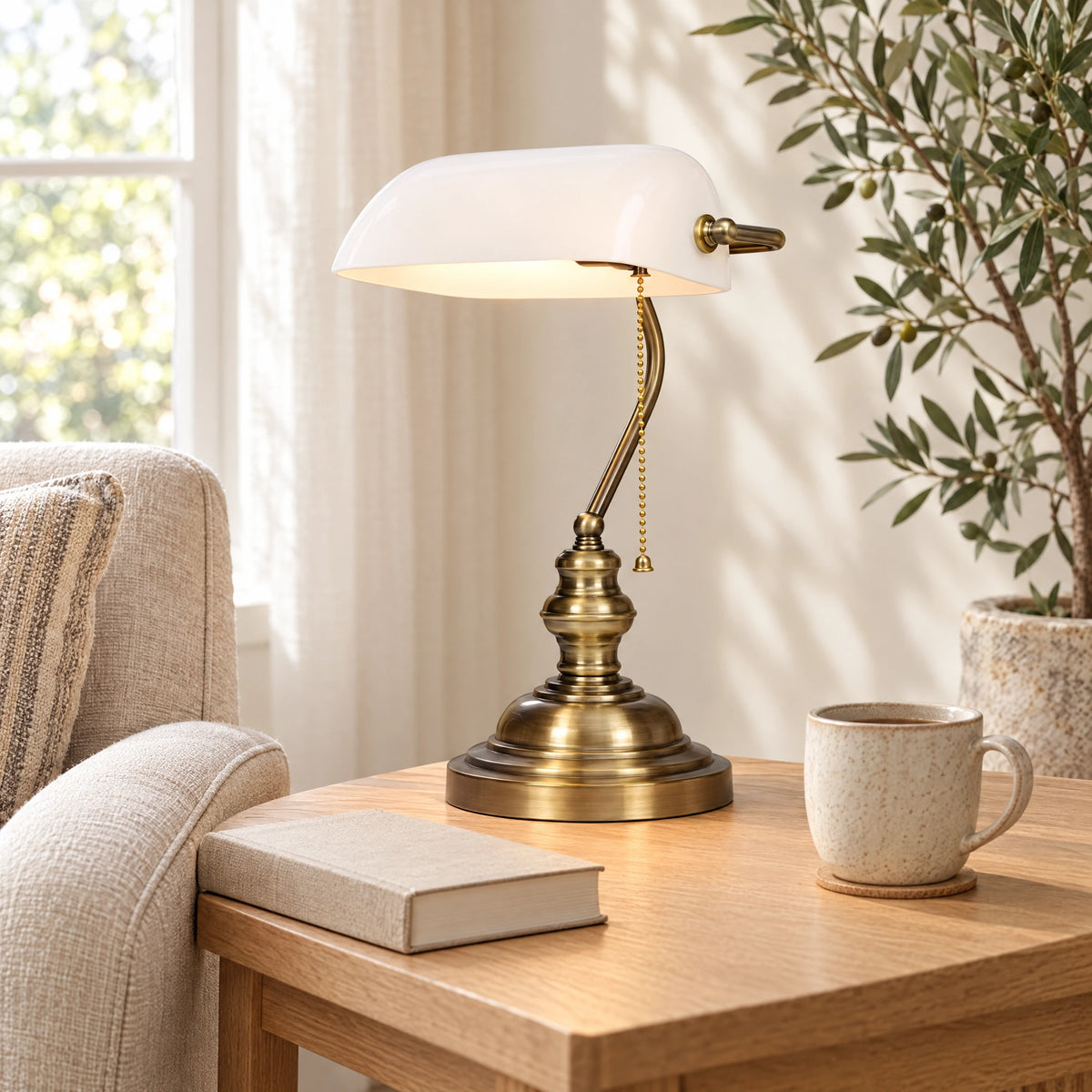 Bankers Lamp - Qinggu + White Glass