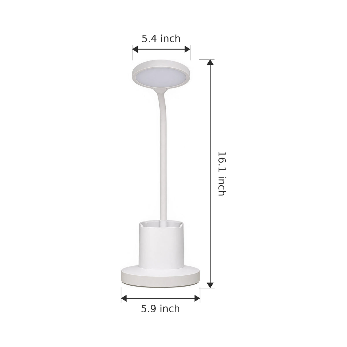 Rechargeable LED Desk Lamp with Pen Holder and 3 Color Modes - Dimensions
