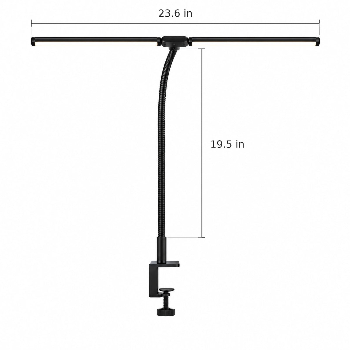 Dual-Head Gooseneck Clip-On Desk Lamp - Dimensions