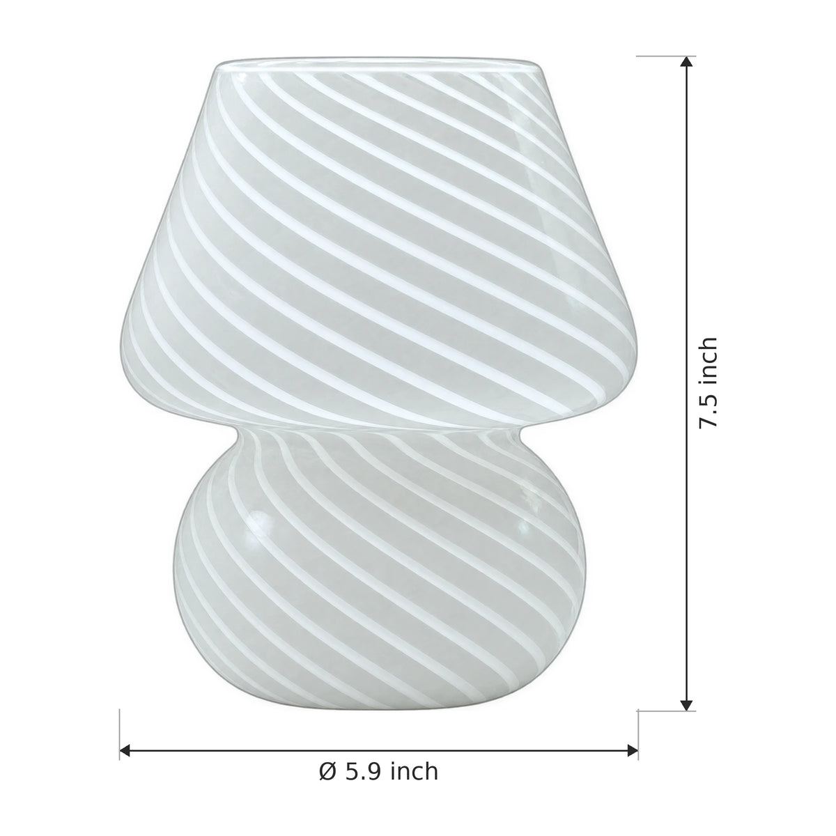 Handmade Glass Mushroom Lamp with USB Power in Striped or Solid Styles - Dimensions