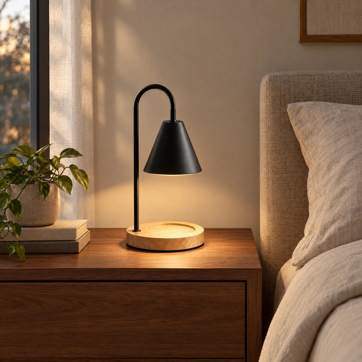 Candle Warmer Table Lamp with Metal Cone Shade - Matte Black