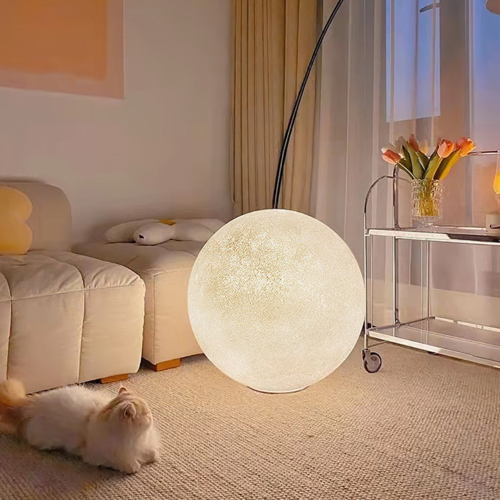Modern Moon Floor Lamp, Warm White LED Resin Standing Lamp, 110V US Plug, Minimalist Ambient Floor Light for Living Room & Bedroom