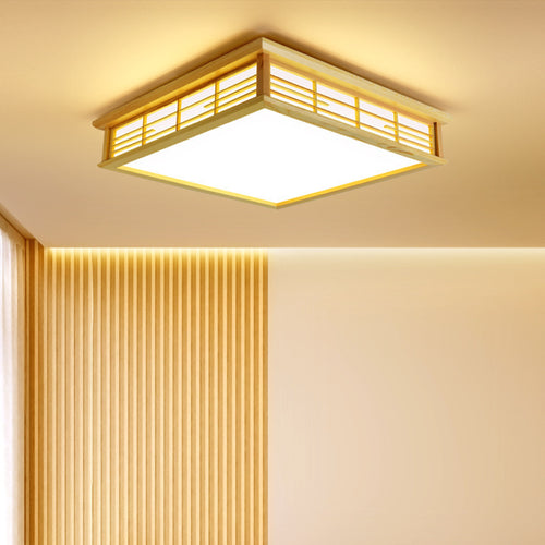 Japanese Wood LED Ceiling Light – Modern Minimalist Flush Mount, Dimmable 110V Ceiling Fixture
