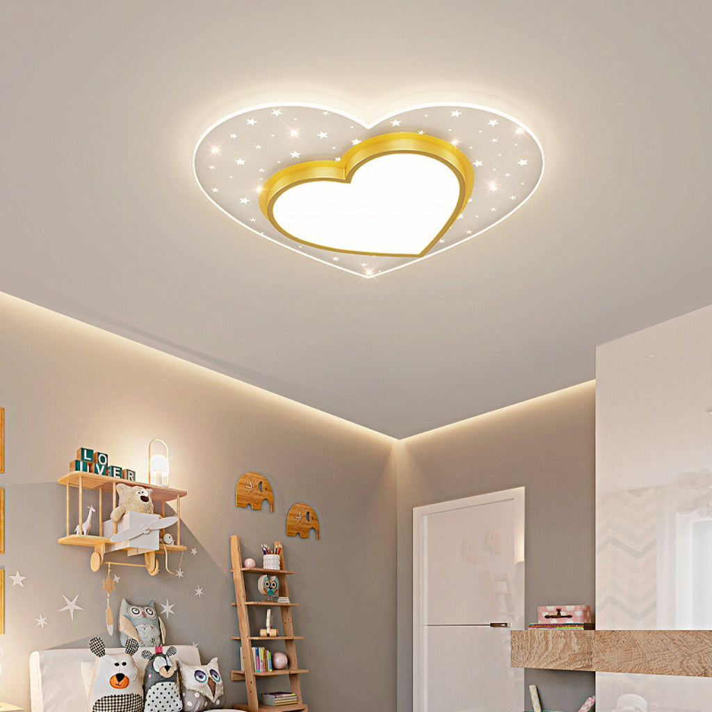 Nordic Kids LED Ceiling Light – Star & Heart Three-Color Bedroom Fixture in Blue, Pink & Gold Velumoza