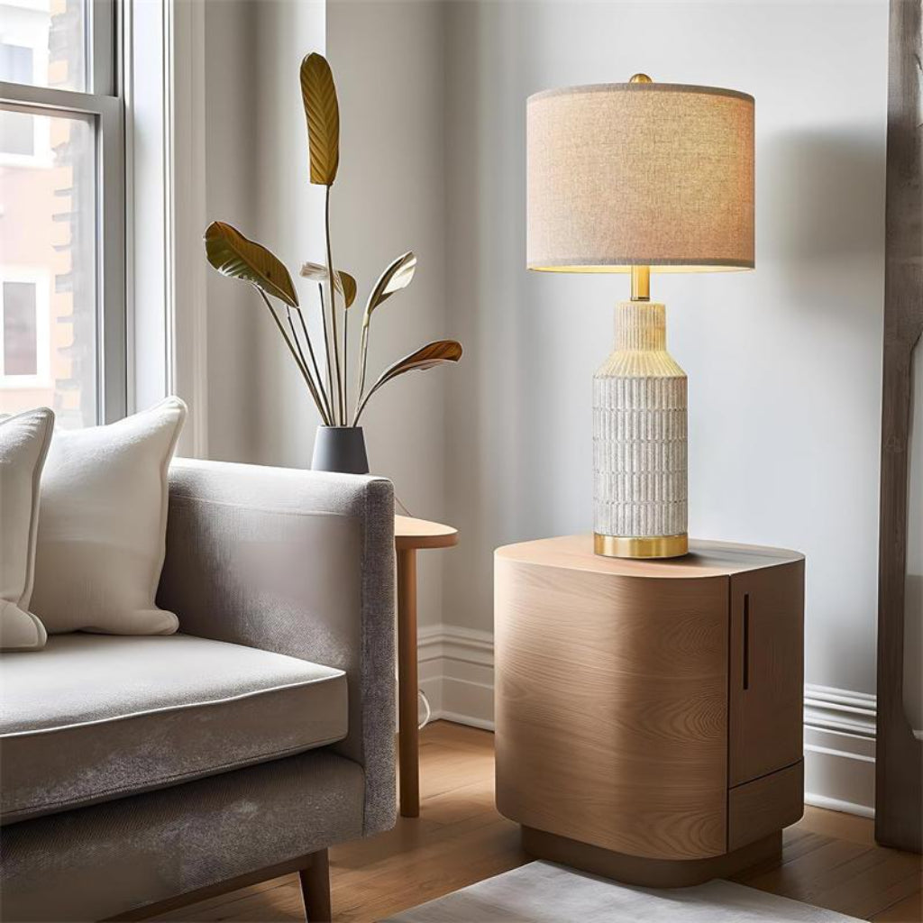 Modern Ceramic Table Lamp with Touch Control, USB-A & USB-C Charging – Bedside Lamp Velumoza