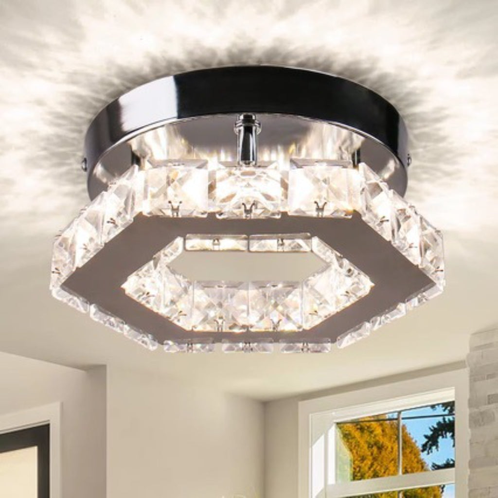 Modern Crystal LED Ceiling Light – 12W Low-Profile Flush Mount Fixture for Hallway, Foyer & Bedroom, 110V