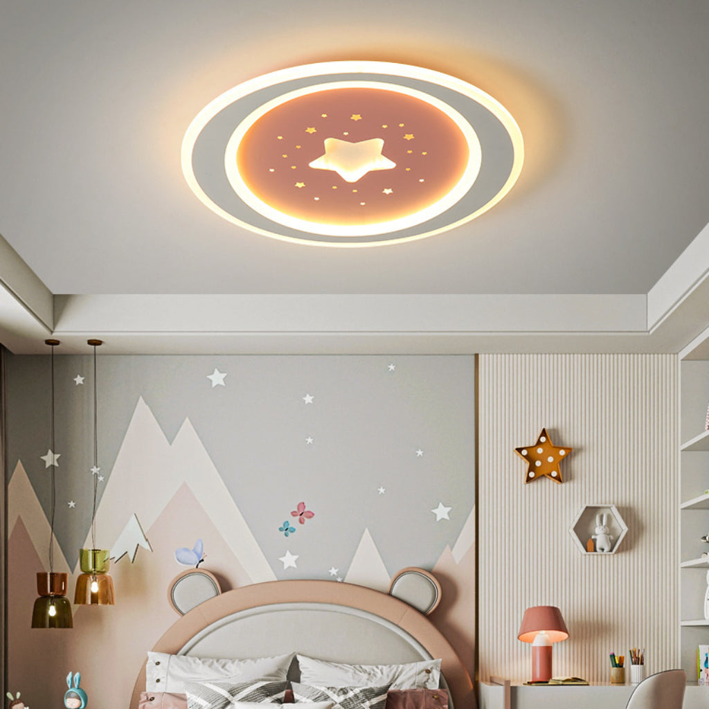 Modern 19.69-Inch 43W LED Ceiling Light for Kids’ Bedroom – Creative Colorful Flush Mount Fixture for Boys & Girls Rooms Velumoza
