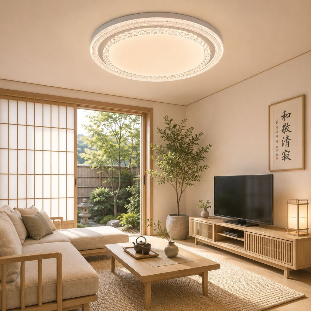 Smart LED Ceiling Light – Modern PVC Flush Mount, White & Amber/Transparent, Dimmable 110V