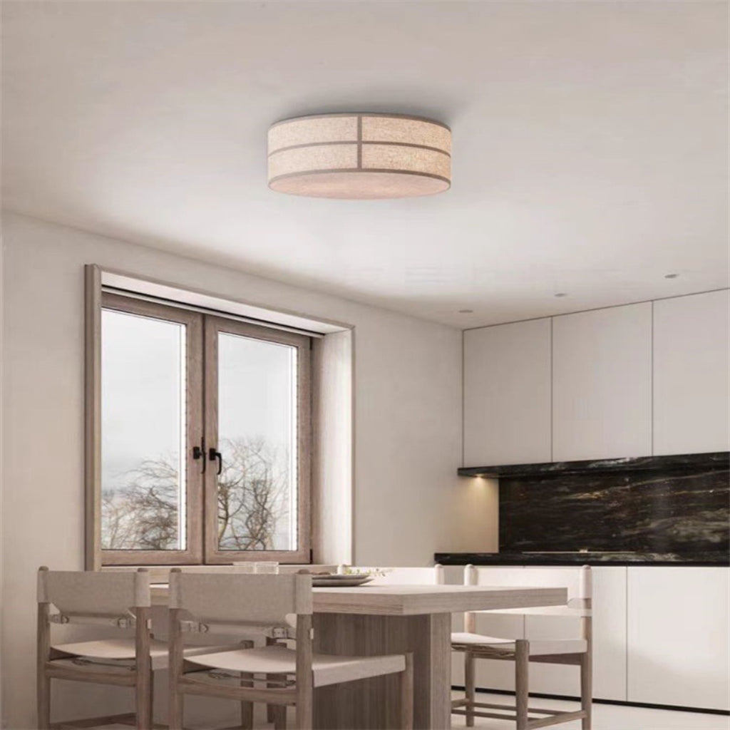 Hashira Wabi-Sabi Linen Ceiling Light – 3-Light Round LED Fixture for Bedroom & Living Room, 110V