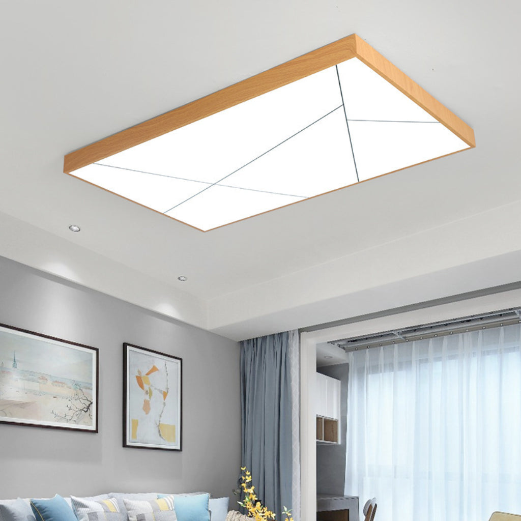 Japanese Rectangular LED Ceiling Light – Ultra-Thin Wood Grain Modern Flush Mount, Dimmable Remote Control, 110V