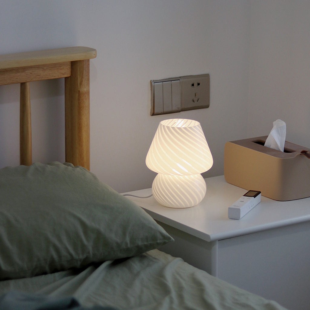 Vintage Glass Mushroom Table Lamp with USB Dimming for Bedroom Bedside and Living Room Velumoza