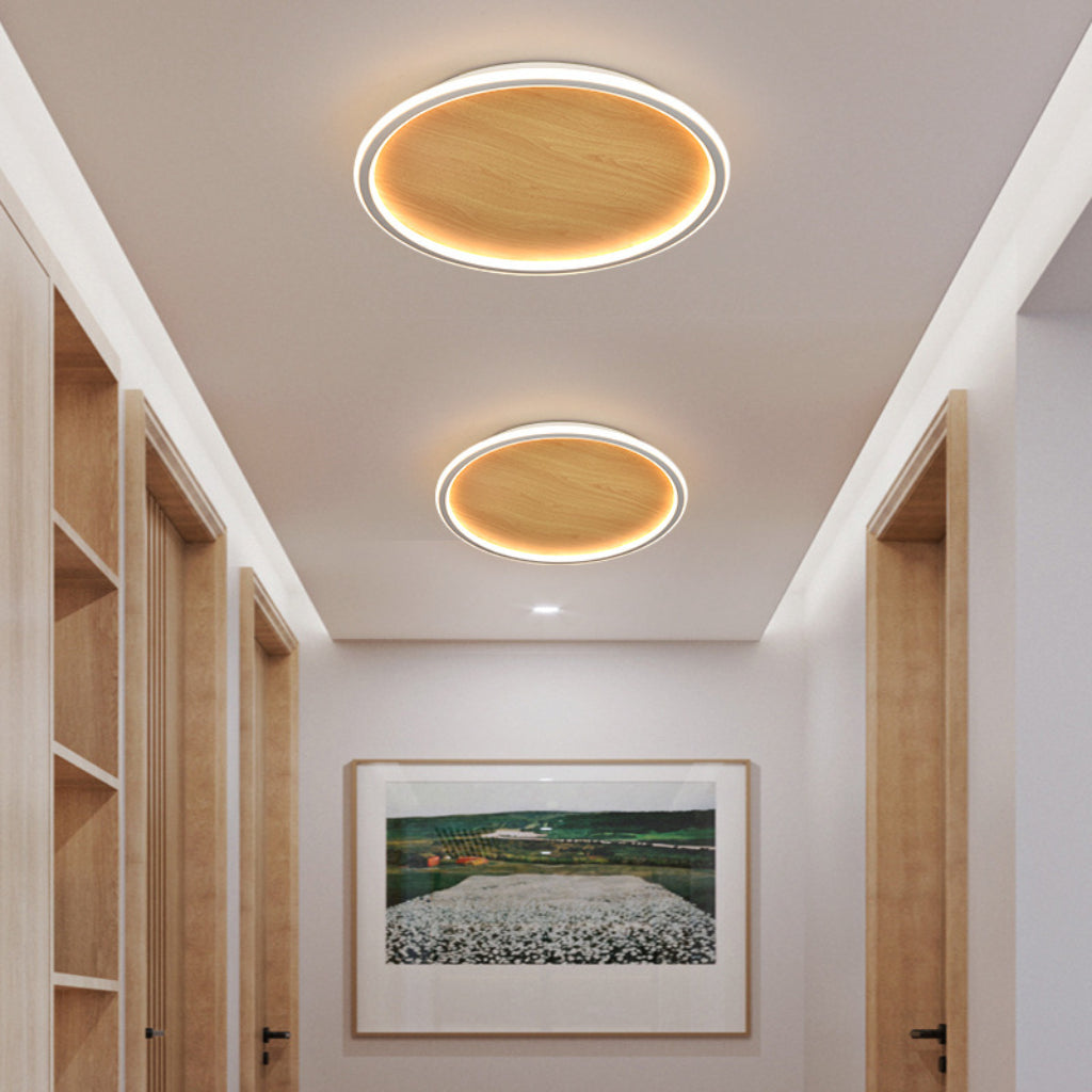 Japanese Wood Grain LED Ceiling Light – Ultra-Thin Round Modern Flush Mount, Dimmable 110V