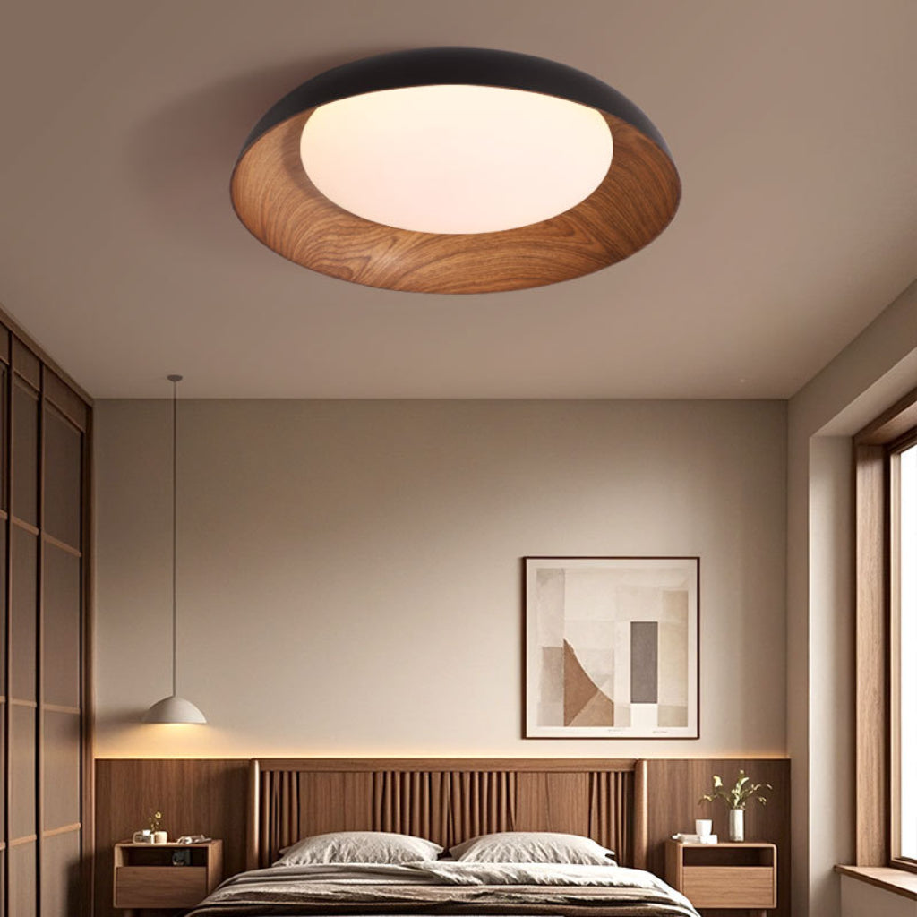 Modern Japanese Wood Grain LED Ceiling Light – 24W 18.90" Square Flush Mount, Dimmable Remote Control, 110V