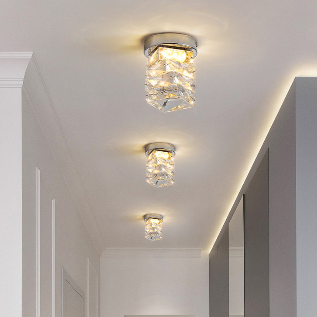 Modern Crystal LED Ceiling Light – Chrome Nordic Flush Mount for Hallway, Entryway & Balcony, 110V
