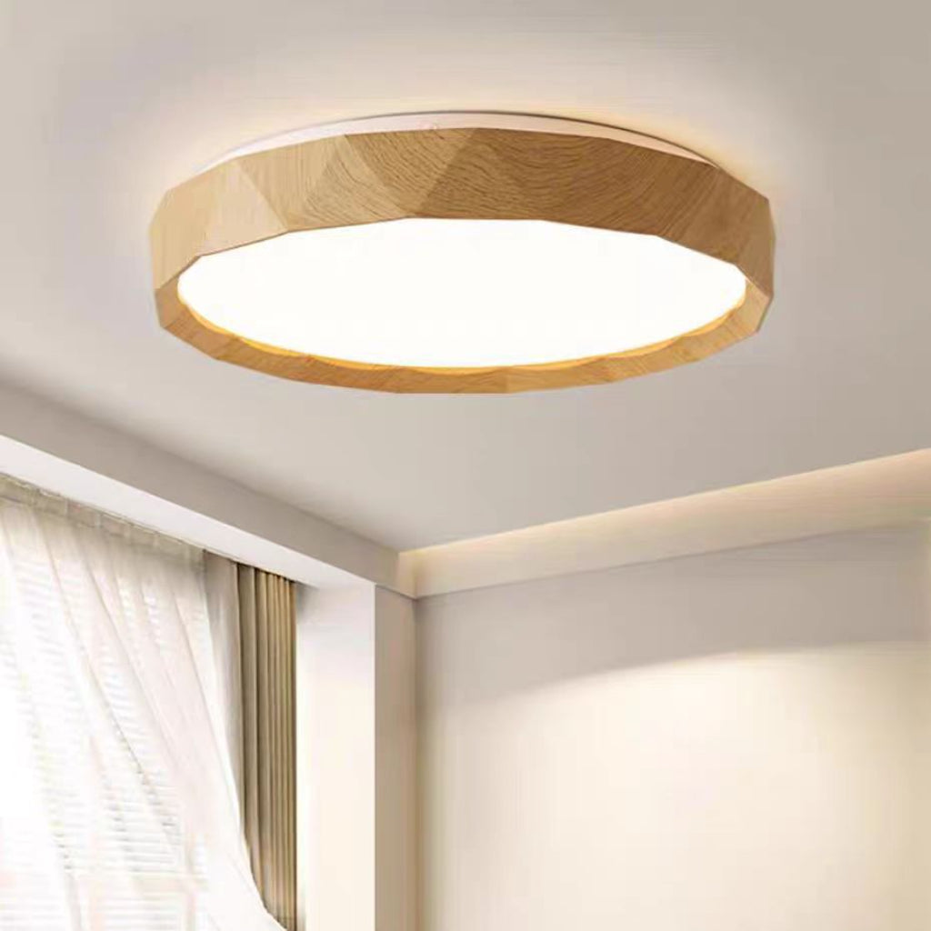 Modern Wood Grain LED Ceiling Light – Geometric Flush Mount, 24W/39W, Dimmable Remote Control, 110V