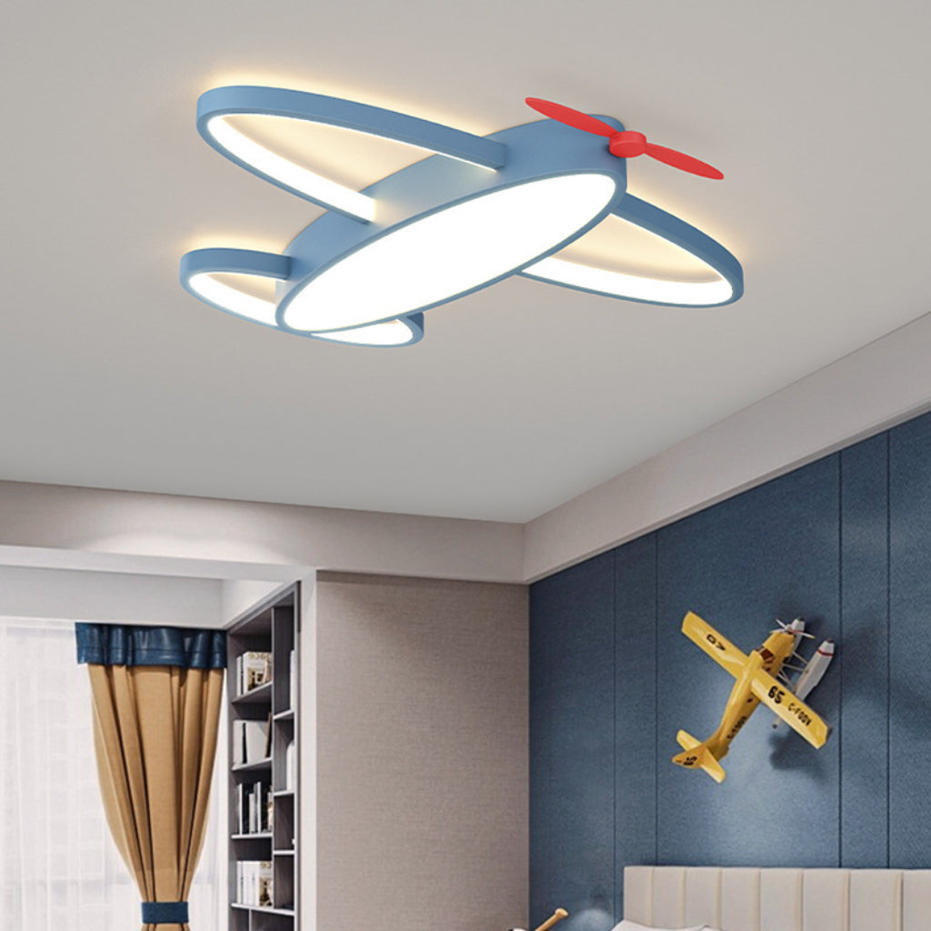 Creative Airplane LED Ceiling Light – 23.62 in Blue Kids Bedroom Three-Color Ceiling Fixture Velumoza