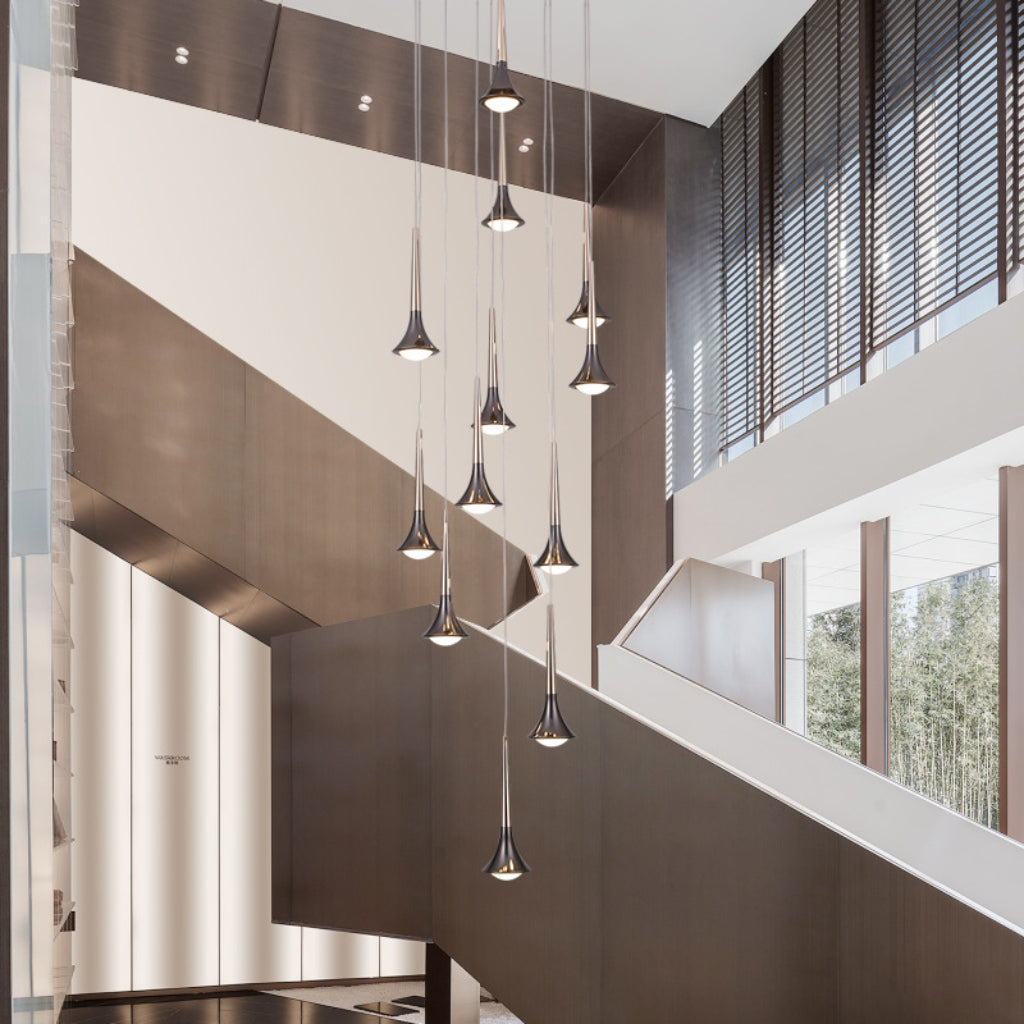 Modern Nordic Long Horn LED Pendant Light – 110V Slim Meteor Hanging Chandelier for Staircase, Dining Room, Kitchen Island & Commercial Spaces Velumoza