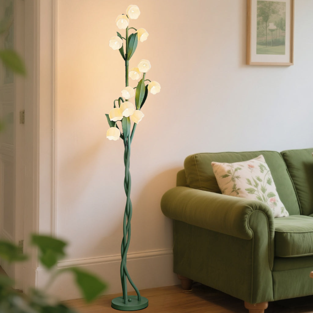 Vintage Lily of the Valley Floor Lamp, Warm White LED Standing Lamp, USB Powered, Acrylic Flower Floor Light
