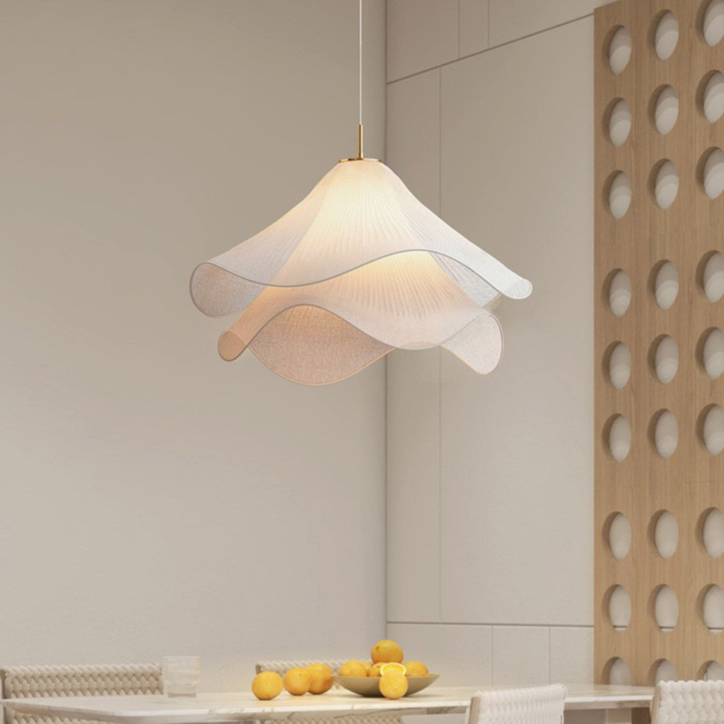 Nordic Cream Fabric Pendant Chandelier – Light Luxury French Style Warm Hanging Ceiling Light for Bedroom, Living Room & Dining Room – 15.75-Inch to 23.62-Inch Velumoza