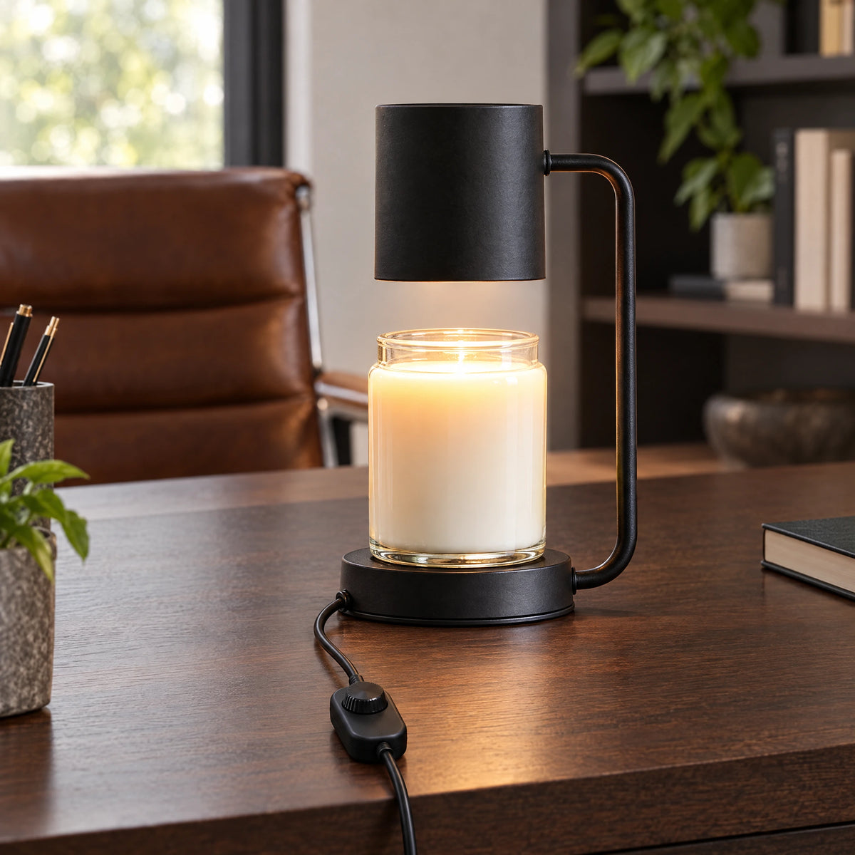 Cylinder Shade Candle Warmer Lamp - Black, Dimmer Switch