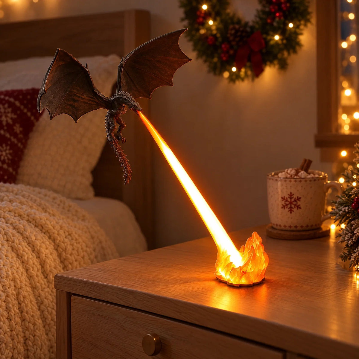 Dragon Breath Night Light, Flying Dragon Model with Orange or Blue Flame Velumoza