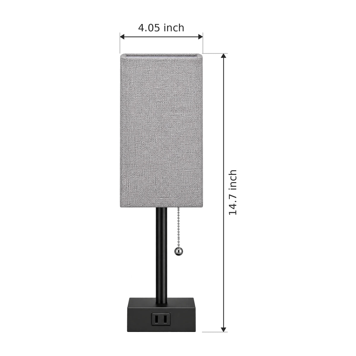 Square Shade Table Lamp with Pull Chain and Built-In AC Outlet - Dimensions