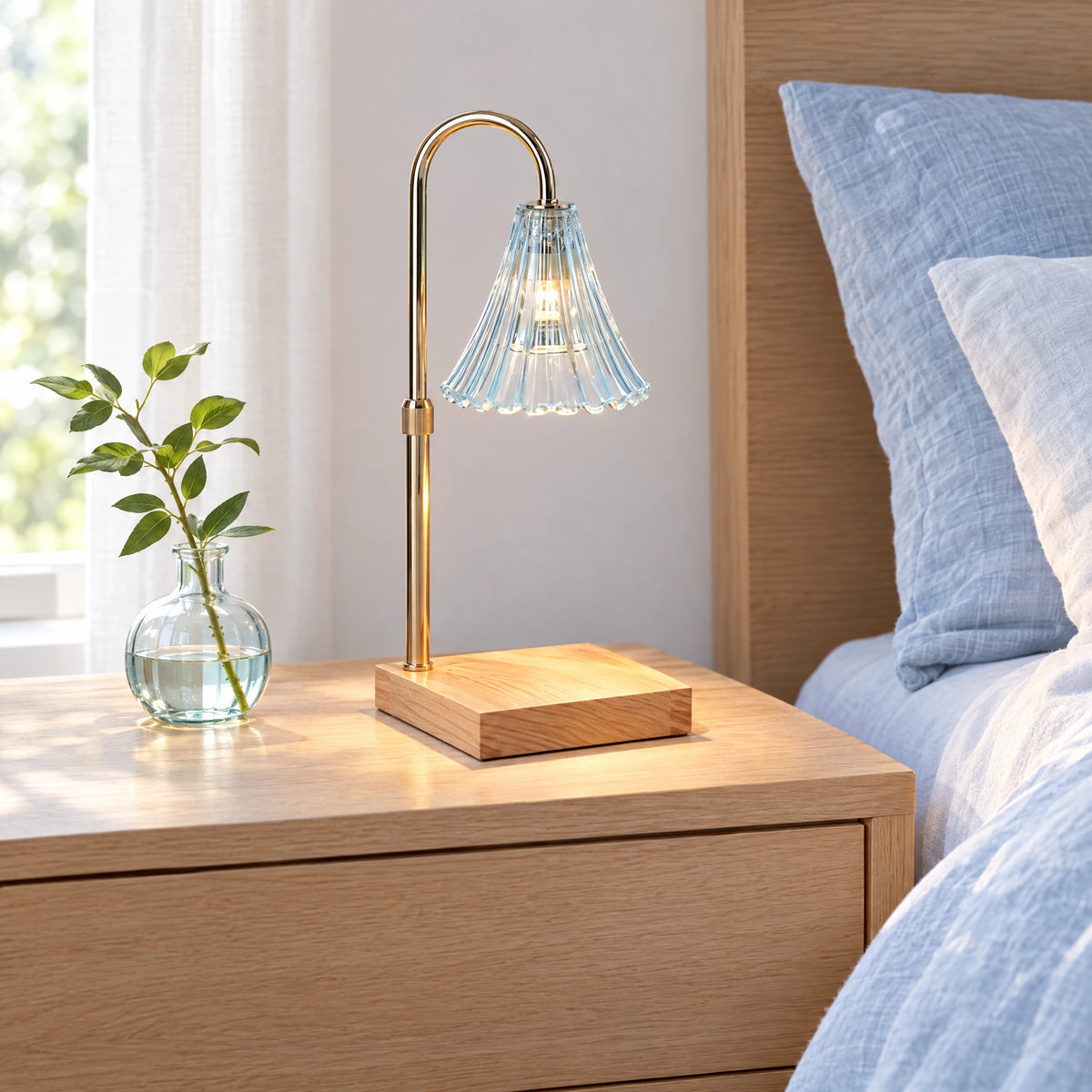 Adjustable Candle Warmer Lamp - Cyan Morning Glory Shade