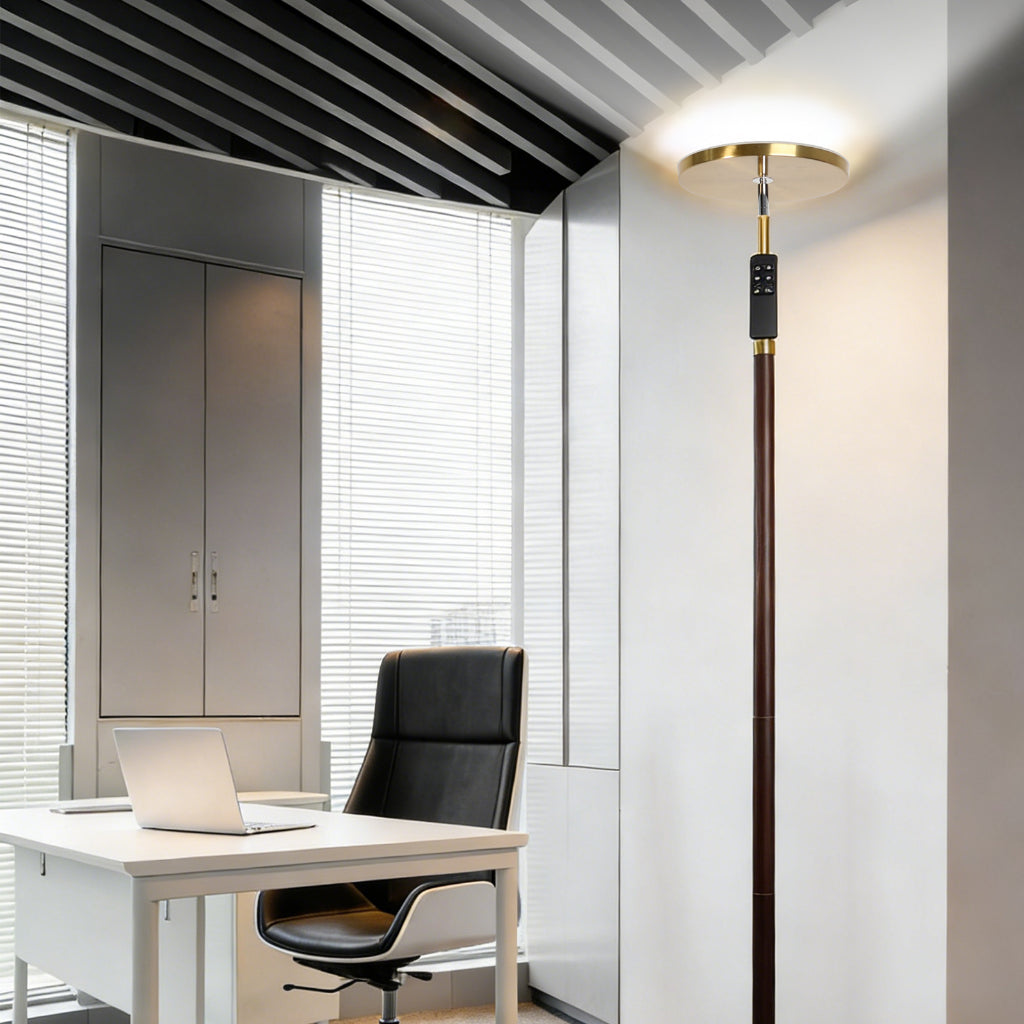 Modern Solid Wood LED Floor Lamp with Remote Control, Dimmable 30W Uplight, 110V US Plug, Acrylic Shade for Living Room & Bedroom