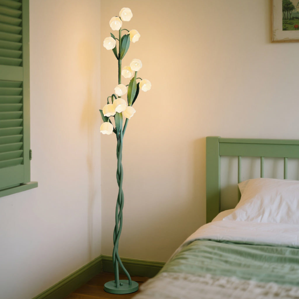 Vintage Lily of the Valley Floor Lamp, Warm White LED Standing Lamp, USB Powered, Acrylic Flower Floor Light