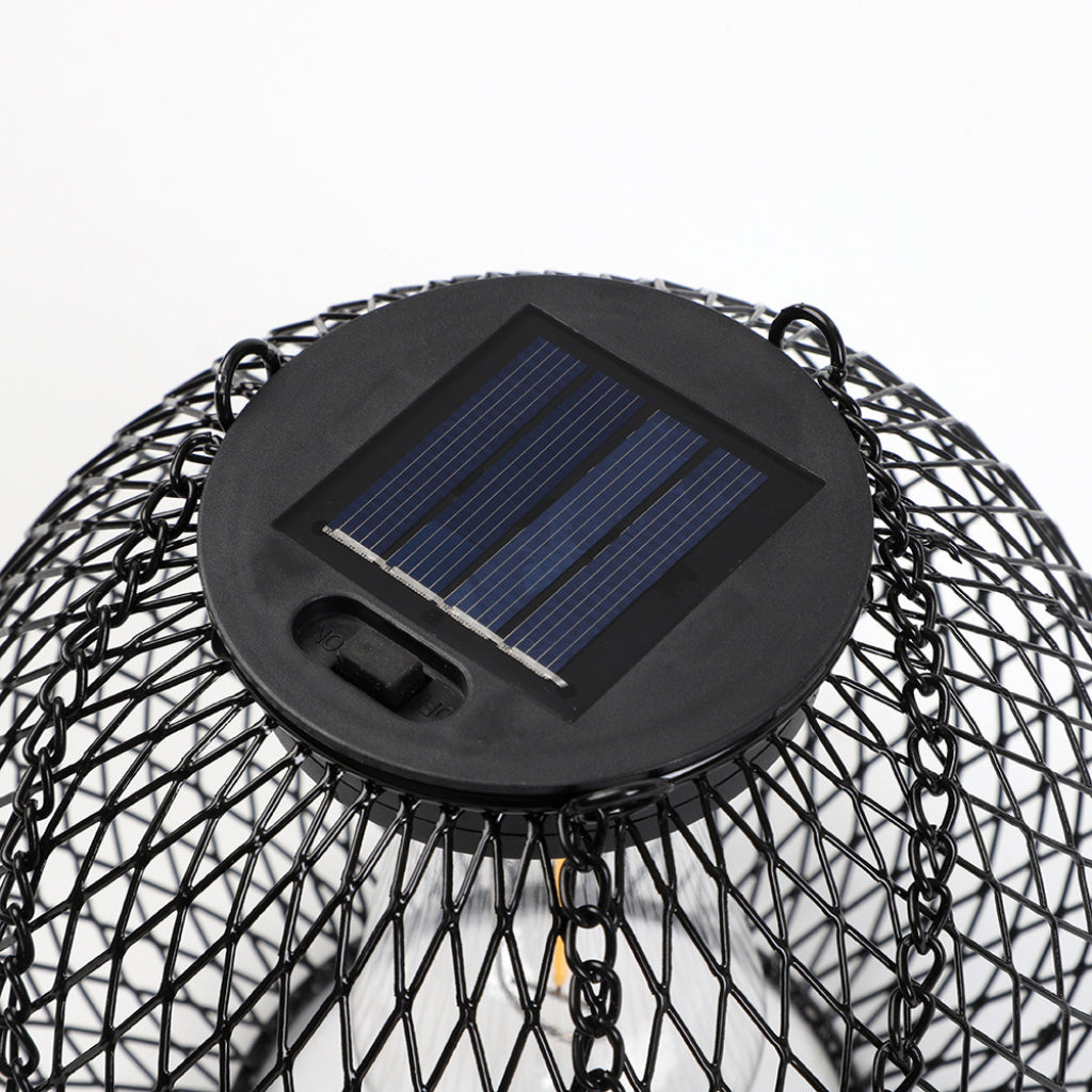 Solar Outdoor Hanging Lantern – Black Iron Mesh LED Chandelier for Garden, Patio, Balcony & Courtyard Decoration