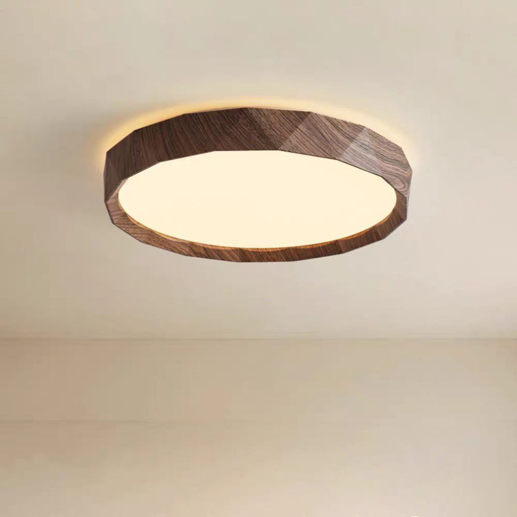 Modern Wood Grain LED Ceiling Light – Geometric Flush Mount, 24W/39W, Dimmable Remote Control, 110V