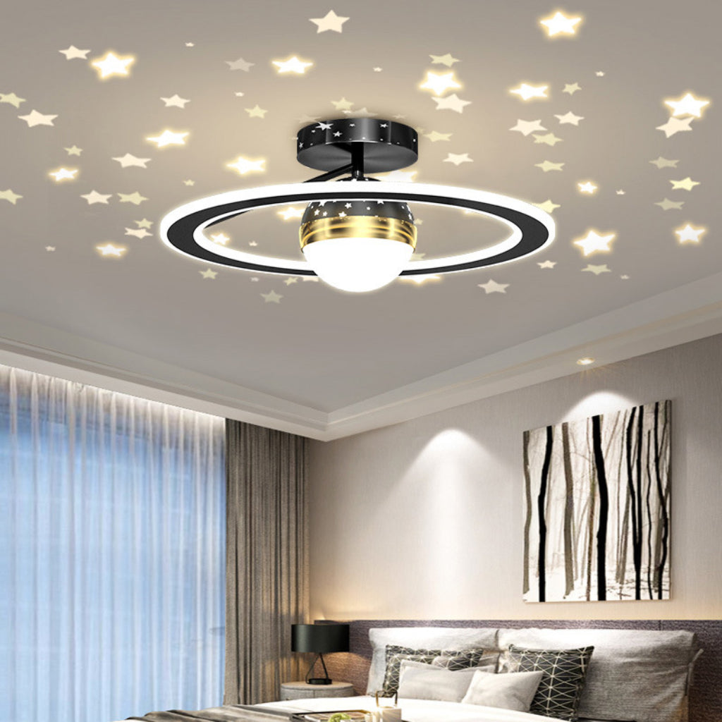 Modern 19.69-Inch Gold & Black LED Ceiling Light – Romantic Moon Star Sky Flush Mount Fixture for Kids’ Bedroom, Nursery & Modern Home Decor Velumoza
