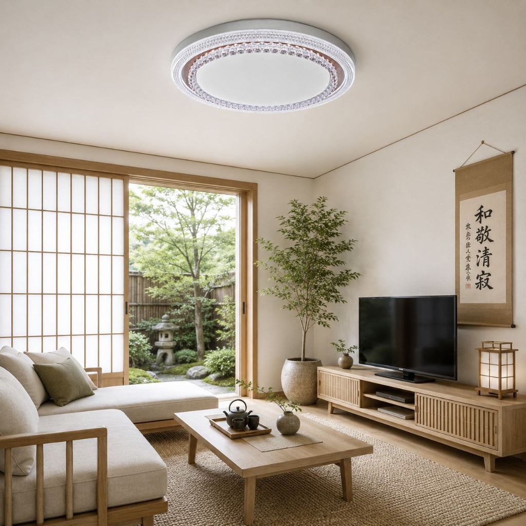 Smart LED Ceiling Light – Modern PVC Flush Mount, White & Amber/Transparent, Dimmable 110V