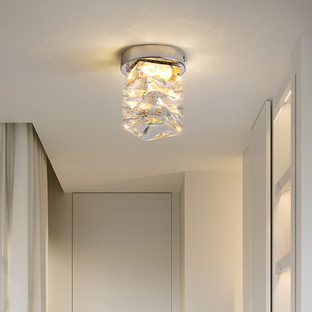 Modern Crystal LED Ceiling Light – Chrome Nordic Flush Mount for Hallway, Entryway & Balcony, 110V