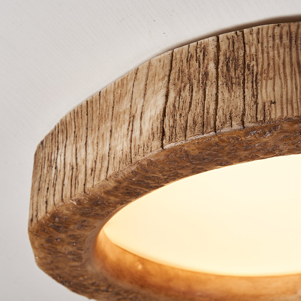Retro Heart-Shaped LED Ceiling Light – Wood-Tone Resin & Acrylic Bedroom Fixture with Dimmable Lighting