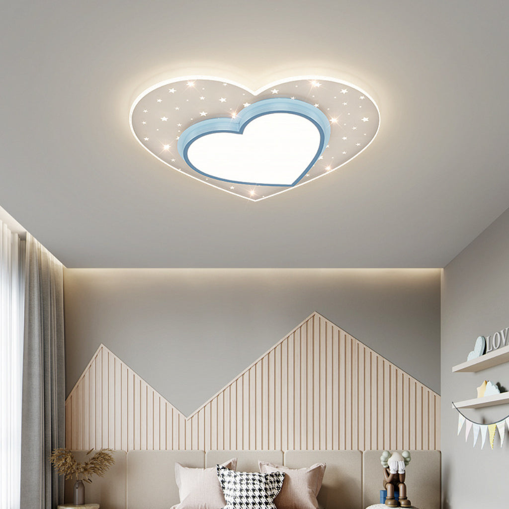 Nordic Kids LED Ceiling Light – Star & Heart Three-Color Bedroom Fixture in Blue, Pink & Gold Velumoza