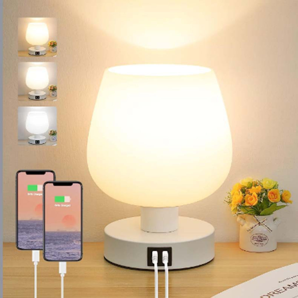 Modern Minimalist Touch Dimmable Glass Table Lamp – 3-Level Bedside Night Light for Bedroom, Office & Living Room Velumoza