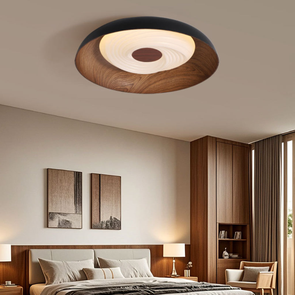 Modern Japanese Wood Grain LED Ceiling Light – 24W 18.90" Square Flush Mount, Dimmable Remote Control, 110V