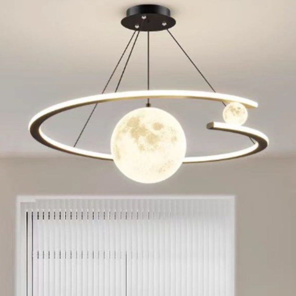 Nordic Moon LED Chandelier – Modern Cream Style 23.62-Inch & 31.50-Inch Pendant Ceiling Light for Bedroom, Dining Room & Living Room
