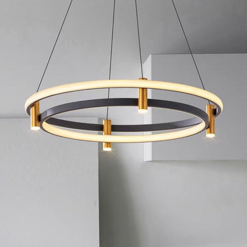 Modern Black & Gold Circular LED Pendant Chandelier – Luxury Minimalist Dimmable Ceiling Light for Living Room, Bedroom & Dining Room Velumoza
