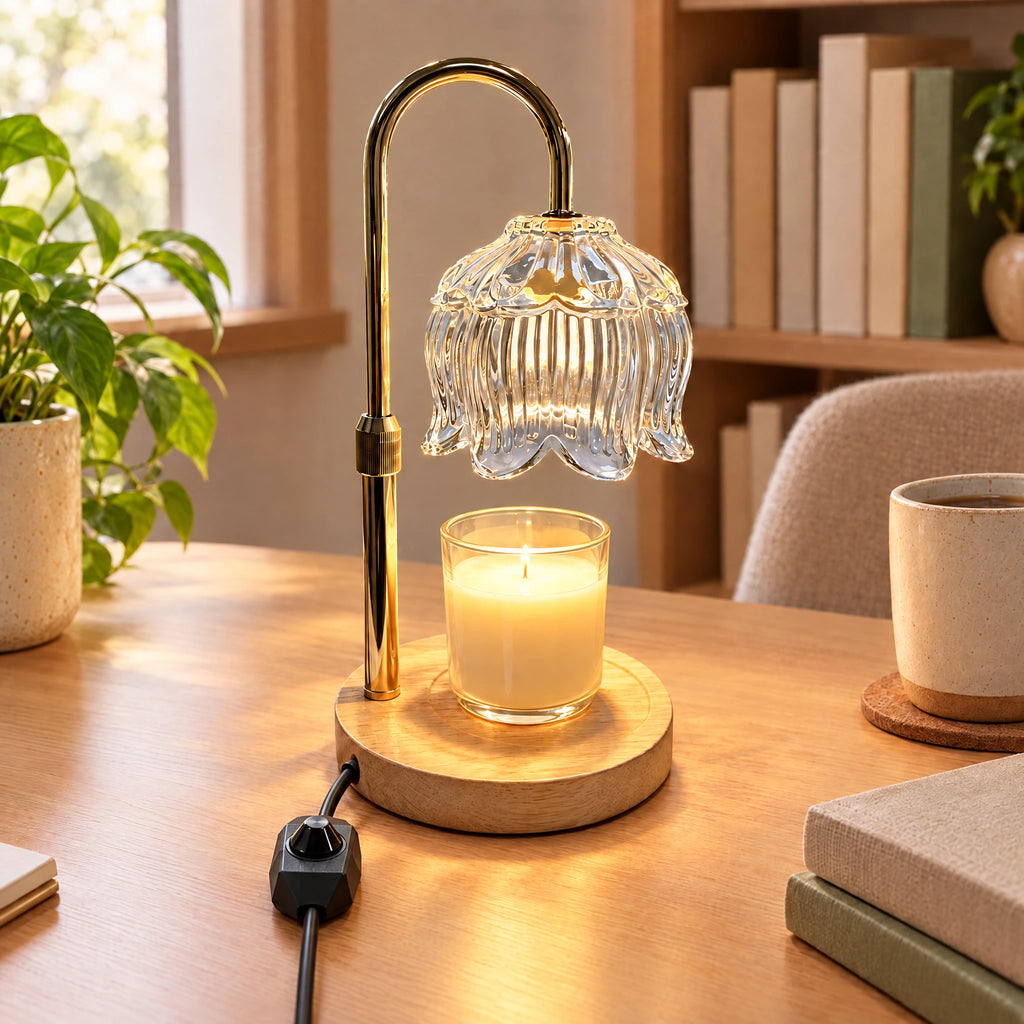 Candle Warmer Table Lamp with Tulip Shade - Stepless dimmer switch
