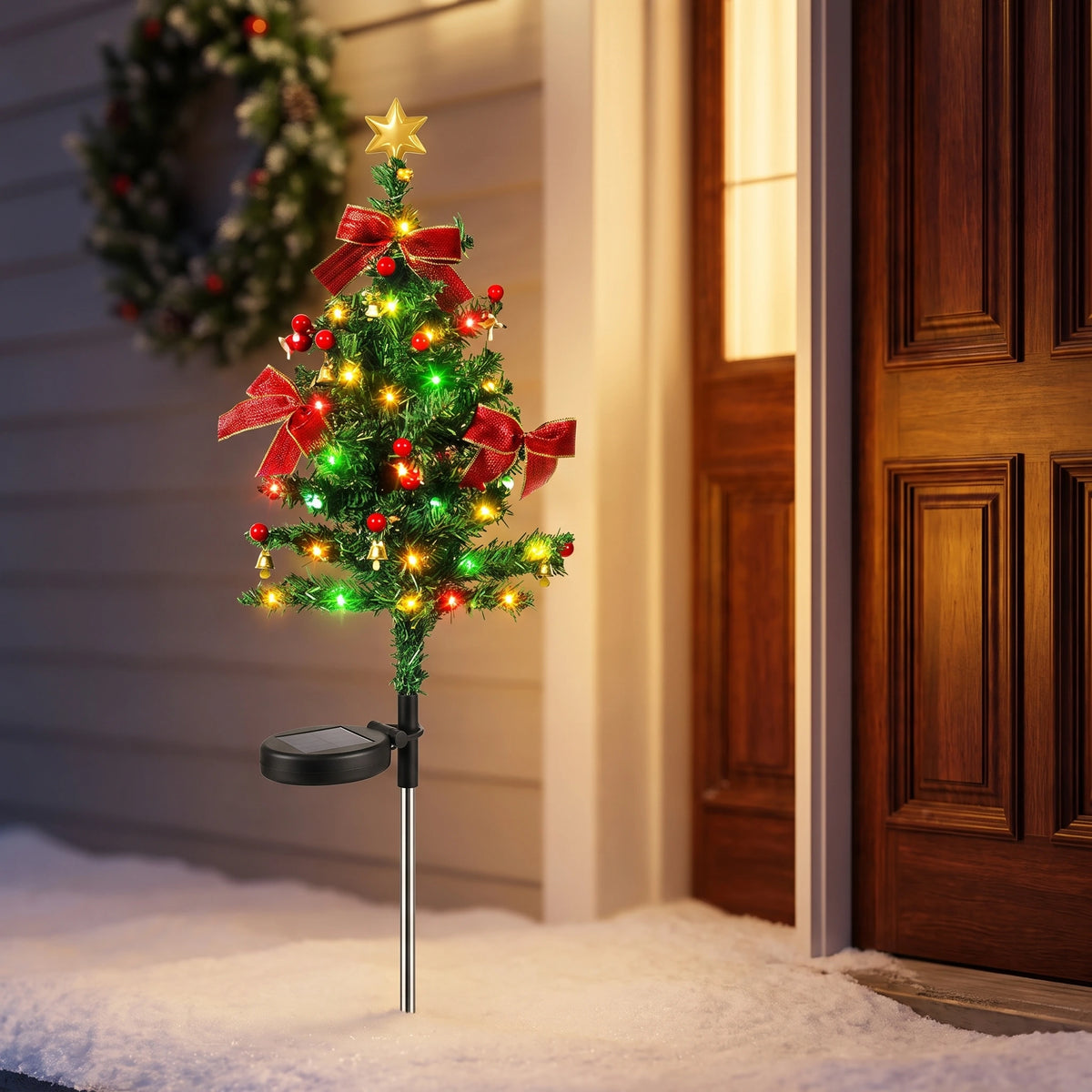 Solar Christmas Lights Tree Stakes, Stainless Steel — 75cm red fruit Christmas tree (single piece) oval board