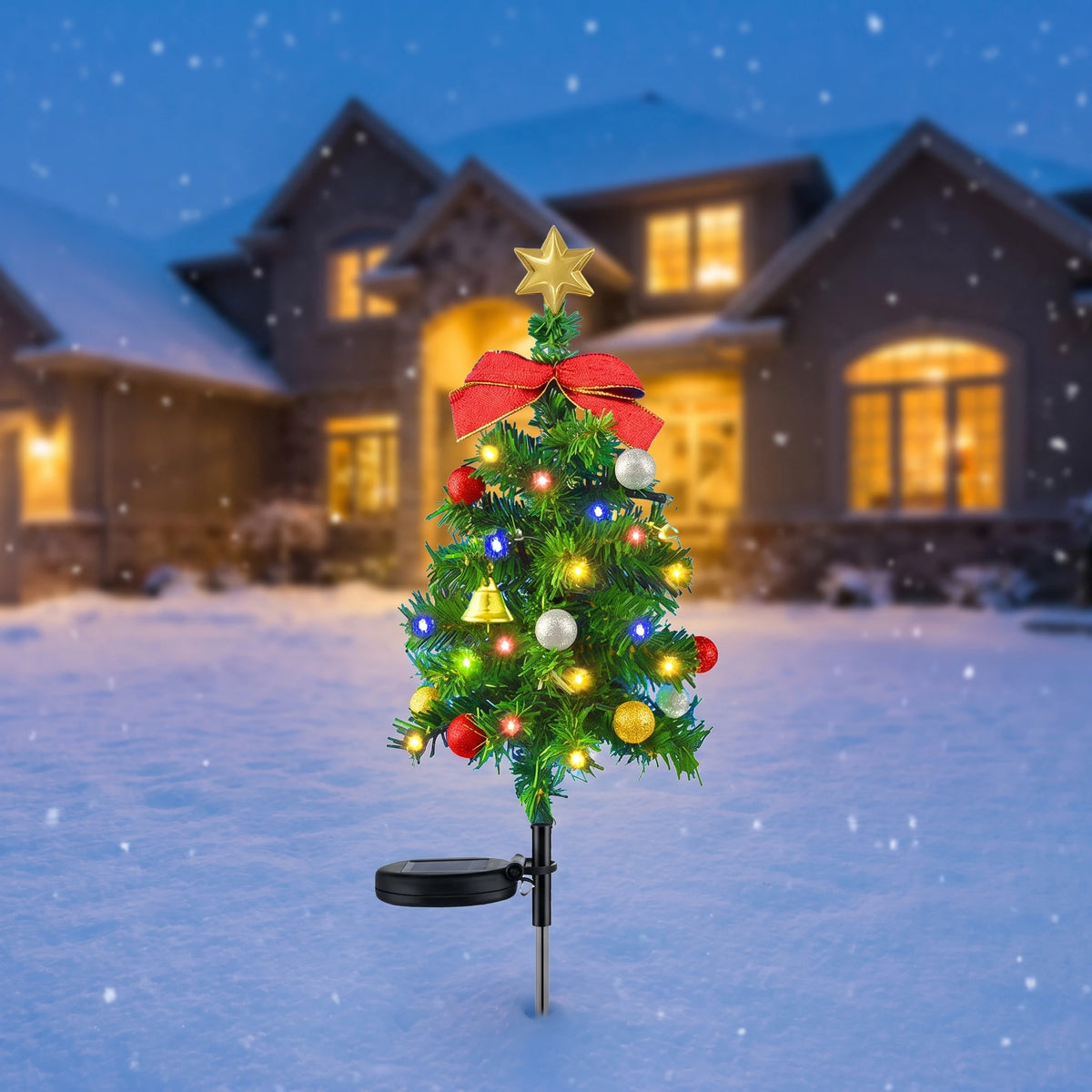 Solar Christmas Lights Tree Stakes, Stainless Steel — Main