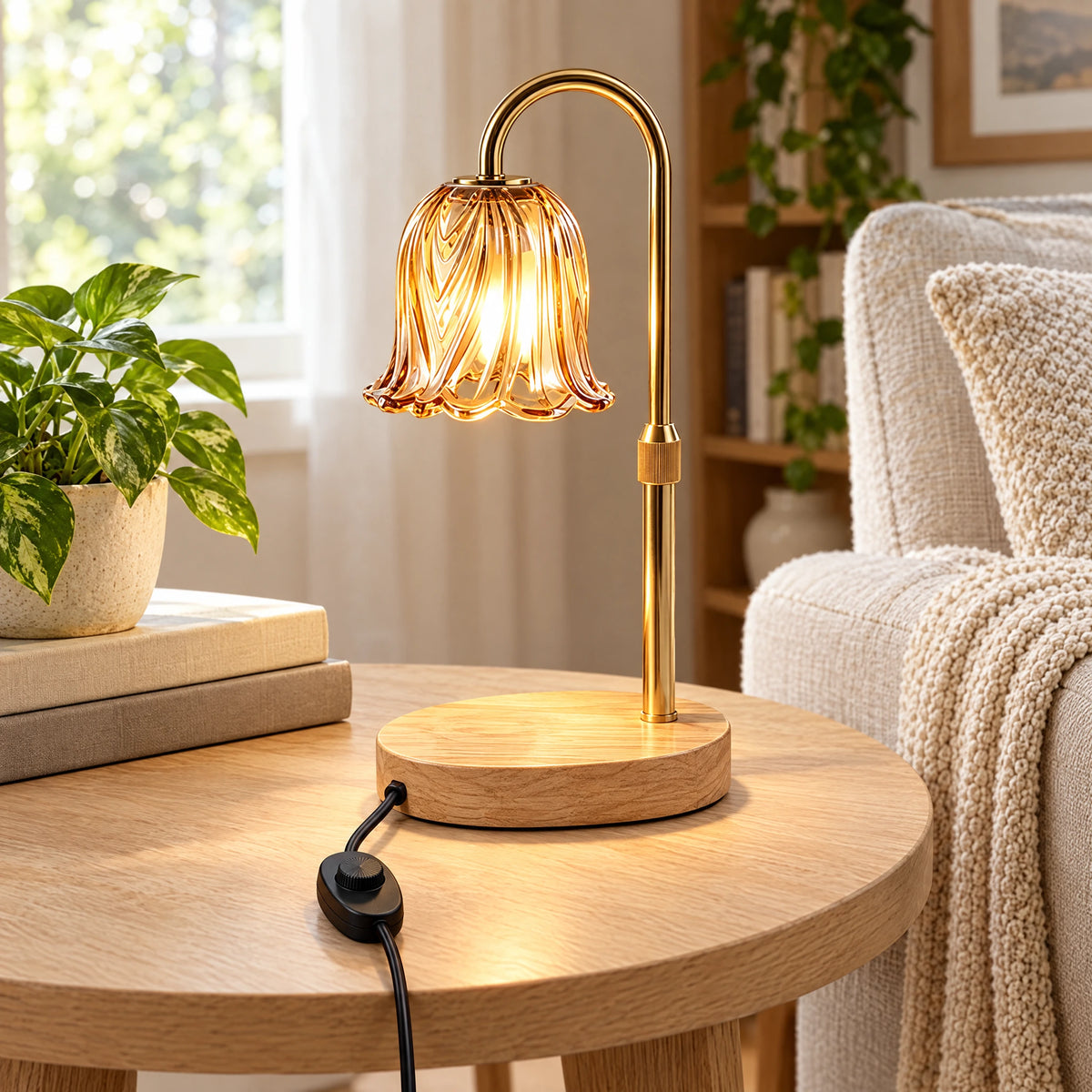 Lily of the Valley Candle Warmer Lamp - Gold, Stepless Dimmer
