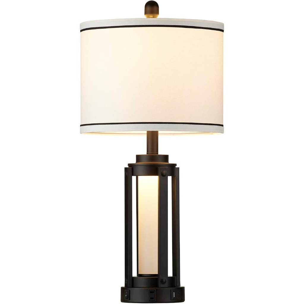 Set of 2 24-Inch Farmhouse Table Lamps with USB-C/A, AC Outlet & Night Light – 110V Velumoza